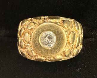14 K Gold Nugget, Diamond Ring