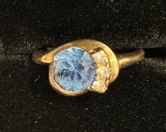 Aquamarine, Diamond 14 K Yellow Gold Ring