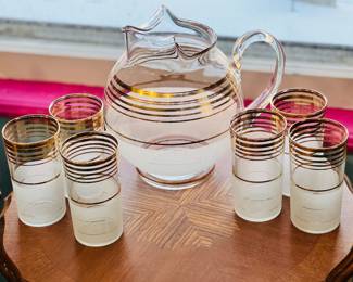 Vtg Glass Frosted Sugar texture and Gold Paint