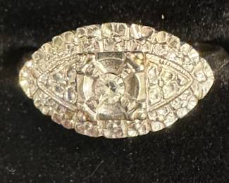 Vtg Diamond 14 K White Gold Ring