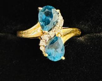 Blue Topaz, Diamond 14 K Yellow Gold Ring