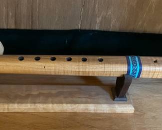 Stellar wood flute First Nation style, key of G, dated 5/03 with stand