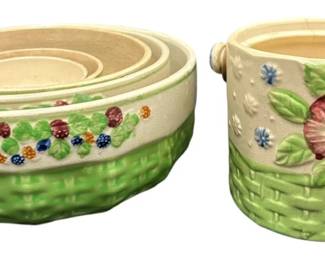 Vintage Mixing Bowls and Utensil Holder