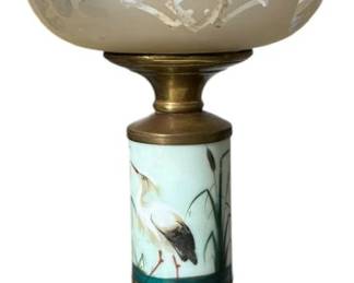HandPainted Stork Oil Lamp