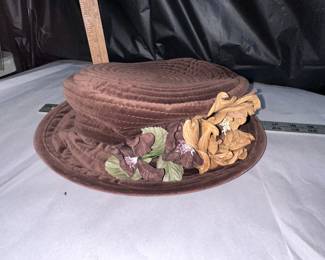 Brown Hat with Flowers $5.00