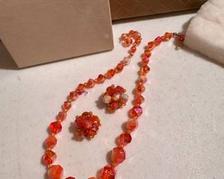 Orange Necklace and Clip-on Earrings $5.00