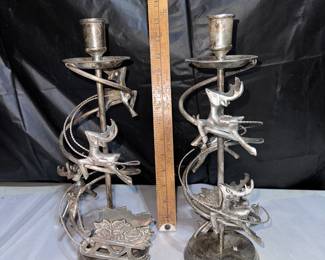 Pair of Spiral Santa and Reindeer Candleholders $40.00 for the pair