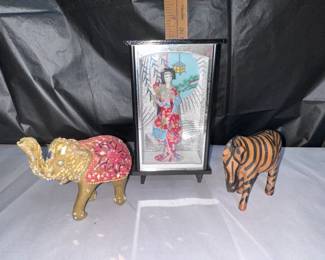 Elephant, Zebra and Japanese Doll $10.00