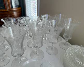 Rare set of 8 Cambridge Rose Point wine goblets