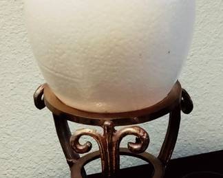 VINTAGE OSTRICH EGG ON BRASS STAND, NATURAL BLOWN OUT