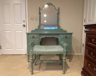 Vanity matching the dresser. Circa 1920s, possibly older. Cushion needs re-upholstering, which would be very simple to do.