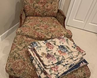 Ethan Allen chair with matching ottoman and free upholstery fabric for the next owner.