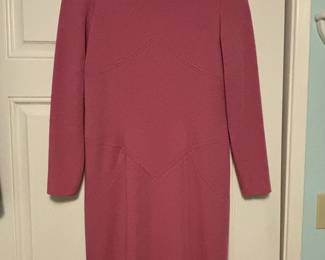 Size 10 Bill Blass dress, pink-mauve ponte knit, excellent condition. Does have moderate shoulder pads, removable.