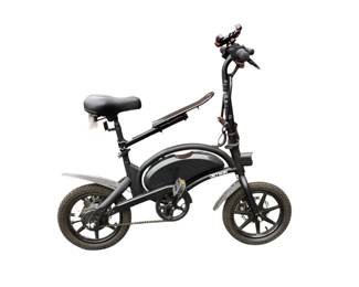 ANMC623 Jetson Bolt Plus Ebike This lot includes a foldable jetson bolt plus E-bike model #JBLTP-BLK, with attached phone holder, bag holder attachment, and a locked master lock without key
