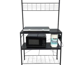 ANMC632 Kitchen Appliance Assortment This lot includes a Walmart microwave, a roll of Kirkland paper towels, a cookTron double induction cooker and a metal storage rack