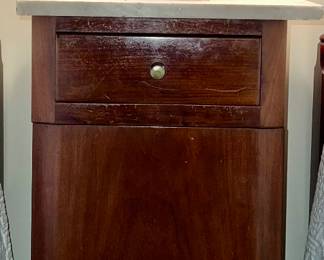 Antique marble top narrow cabinet