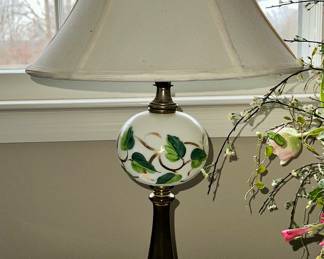 Handpainted milk glass table lamp