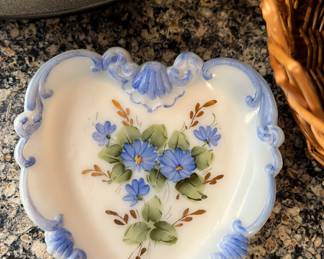 hand painted milk glass dish
