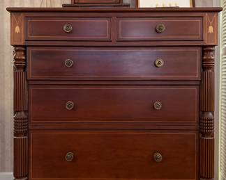 Handcrafted inlaid chest of drawers & vanity/shaving tilt mirror