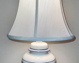 Alternate view of blue and white table lamp