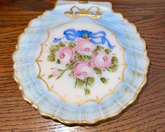 Handpainted milk glass dish