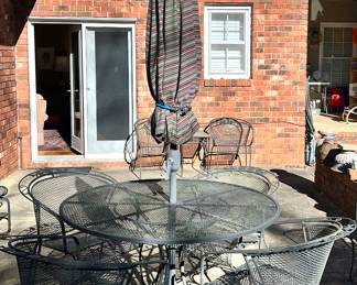 Vintage wrought iron patio chairs and table