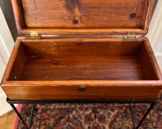 Alternate view of wooden box on stand