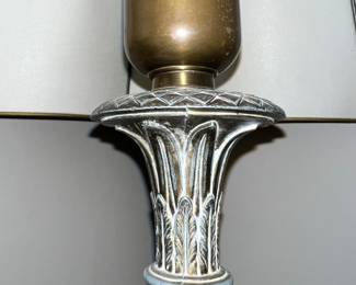 Detail view of floor lamp with milk glass shade/cover