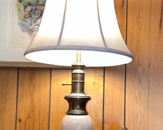Alternate view of brass/porcelain table lamp