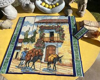 Ok, stop.....this 40 piece custom hand painted tile set from Puebla, Mexico...signed....very rare..wrapped in original newspaper from 1956.....we put it together for some lucky person!