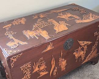 Carved Asian Cedar Chest
