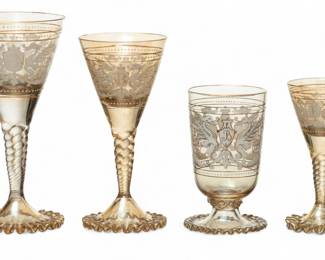 Lot 1018 Bohemian Enamel Crest, Blown Glass Stemware Set, Ca. 1900