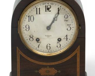 Lot 1041 Gilbert Clock Co Mahogany Round Top 8 Day Shelf Clock