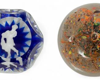 Lot 1030 Baccarat (French) Cobalt Blue & Sagitarius Sulphide Paperweight & Blown Glass Paperweight