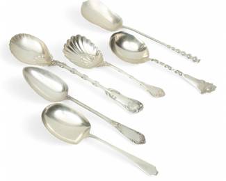 Lot 1066 Whiting Division of Gorham Sterling Silver Serving Spoons (5) + 1 German 800 Silver