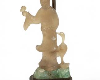 Lot 1100 Chinese Carved Agate Figure on Green Quartz Lamp