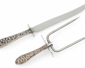 Lot 1067 Frank Whiting Sterling Handle Roast Prong And Carving Knife. "Lily" Pattern 1930