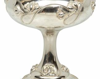 Lot 1075 Victor Silver Co. Art Nouveau Style Silver Plate Compote, Waterlilies 1904
