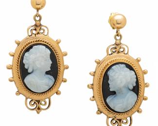 Lot 76 14k Yellow Gold & Cameo Earrings