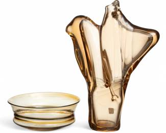 Lot 1019 Robert Fritz (American) & Flora Mace (American) Sculptural Glass Vase & Bowl, Ca. 1970