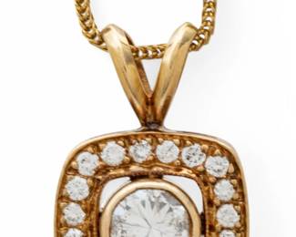 Lot 53 14k Yellow Gold & 1ct Diamond (G, SI1) Pendant, 14k Yellow Gold Chain