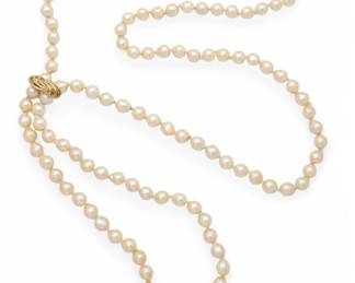 Lot 65 Baroque Pearl (7mm) Lariat Necklace with Gold Tassels