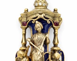 Lot 54 14k Gold & Enamel Pendant on 14K Gold Chain