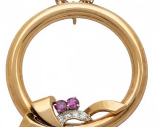 Lot 82 14K Yellow Gold Chain, Ruby & Diamond Pendant
