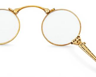 Lot 84 18k Gold Folding Eyeglasses on Chain, Ca. 1920