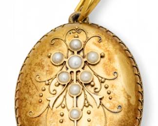 Lot 79 18K Gold Locket on 14K Gold Chain, Ca. 1900