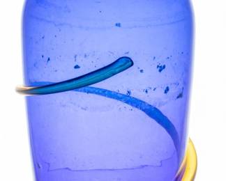 Lot 1014 Richard Blenko (American, 20th/21st C.) Blown Cobalt Glass with Yellow Swirl Vase, 2000