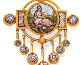 Lot 52 Micromosaic 18k Yellow Gold Brooch with Tassels, Ca. 1900
