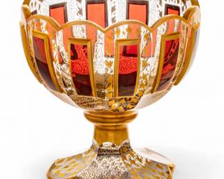 Lot 1027 Moser (Czech) Hand Blown Gold Gilt & Ruby Crystal Compote