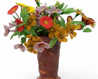Lot 1032 Glass Beaded Flower Bouquet in Glass Vase, 1940